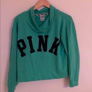 PINK Leprechaun green cropped sweatshirt